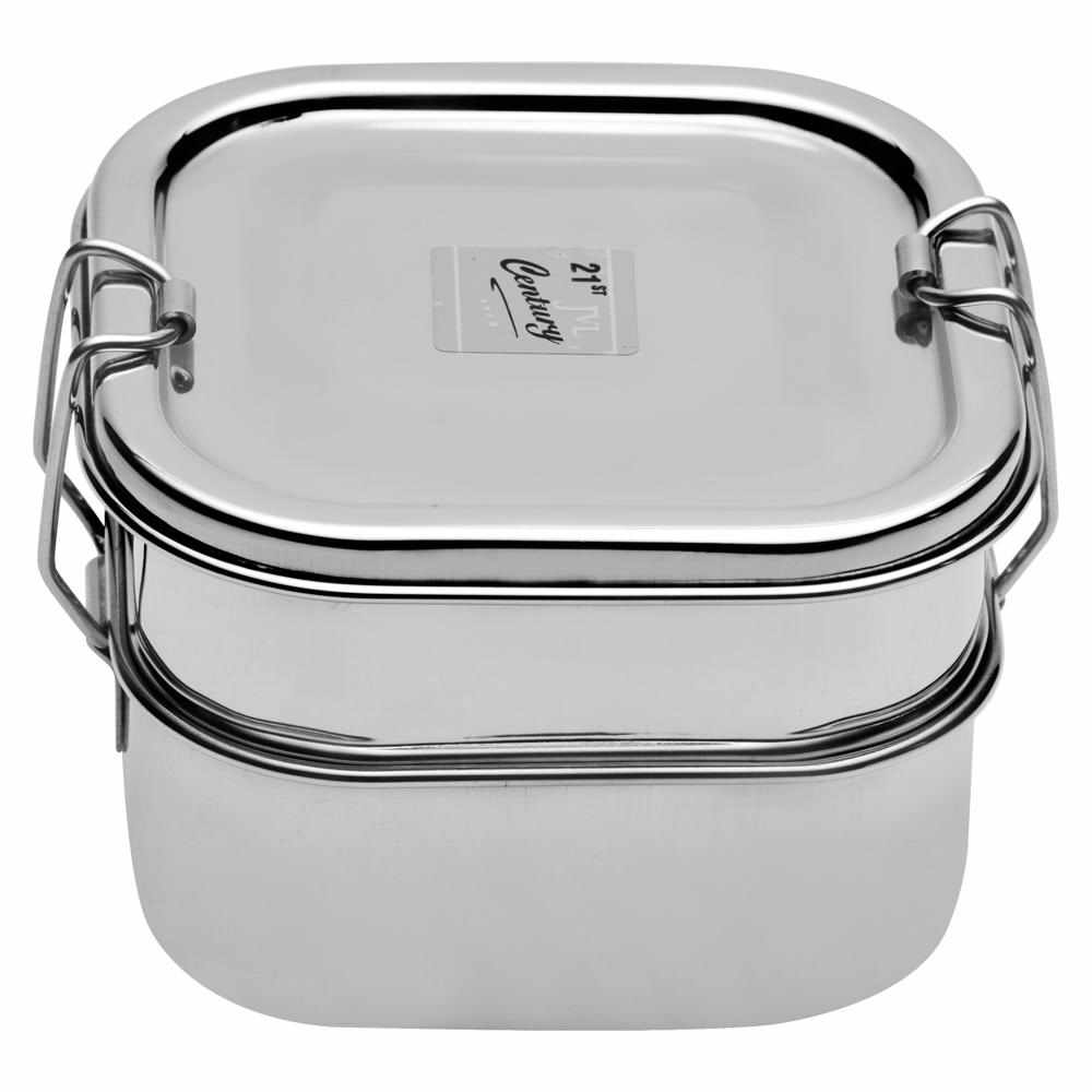 JVL Square Stainless Steel Lunch Box with Stainless Steel Inner Plate