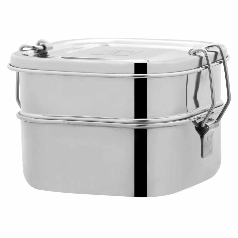 JVL Square Stainless Steel Lunch Box with Stainless Steel Inner Plate