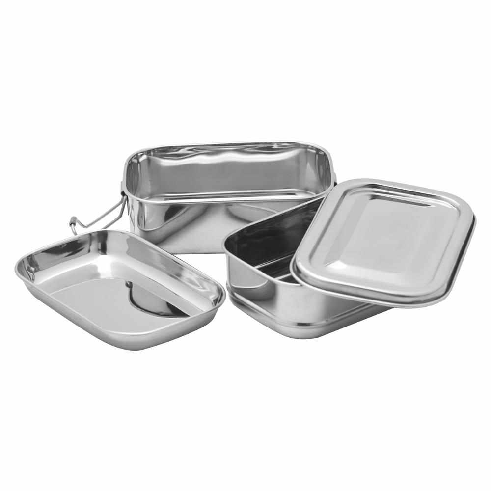JVL Rectangle Stainless Steel Lunch Box with Stainless Steel Inner Plate