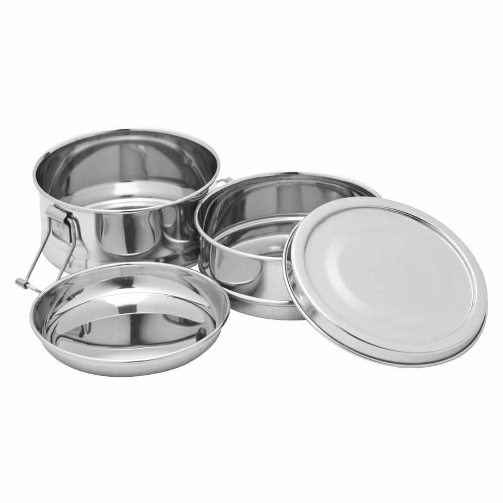JVL Round Stainless Steel Lunch Box with Stainless Steel Inner Plate
