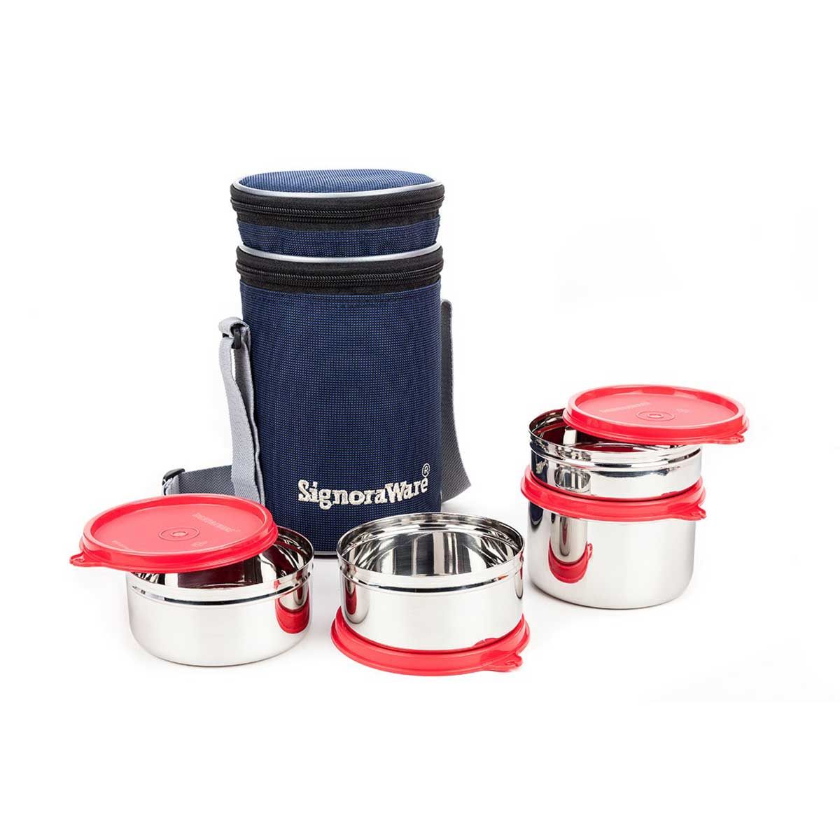 Signoraware Executive Steel Stainless Steel Lunch Box with Bag