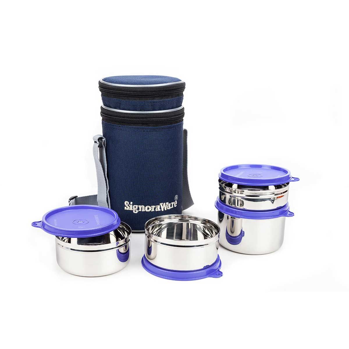 Signoraware Executive Steel Stainless Steel Lunch Box with Bag