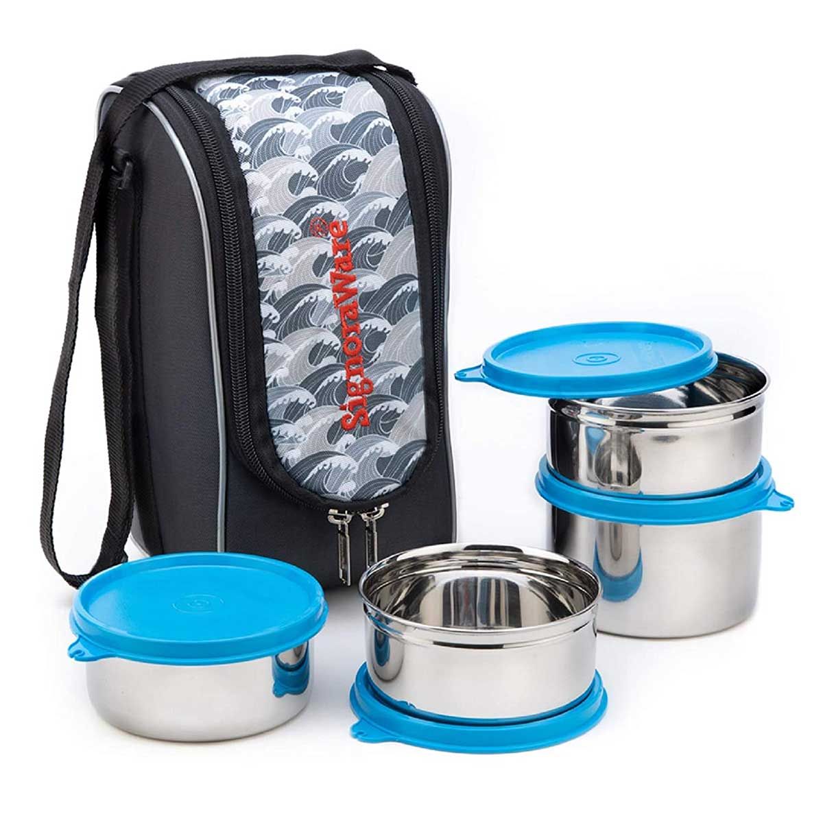 Signoraware Executive Maxx Fresh Steel Stainless Steel Lunch Box with Bag