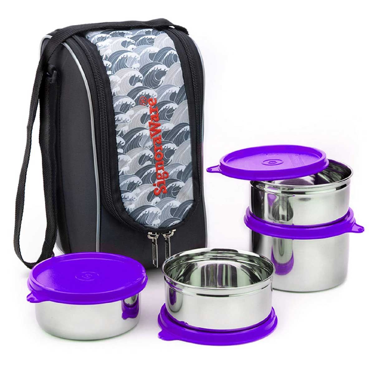 Signoraware Executive Maxx Fresh Steel Stainless Steel Lunch Box with Bag