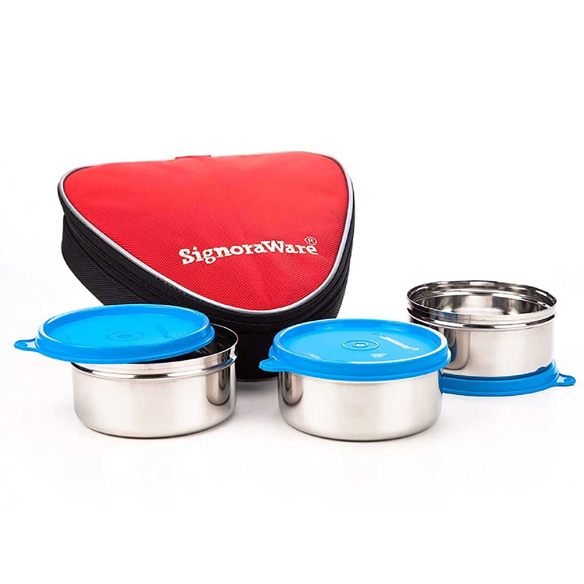 Signoraware Sleek Steel Stainless Steel Lunch Box with Bag