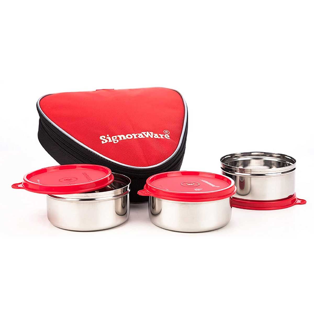 Signoraware Sleek Steel Stainless Steel Lunch Box with Bag