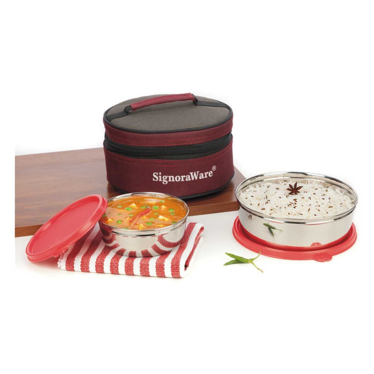 Signoraware Classic Steel Stainless Steel Lunch Box with Bag