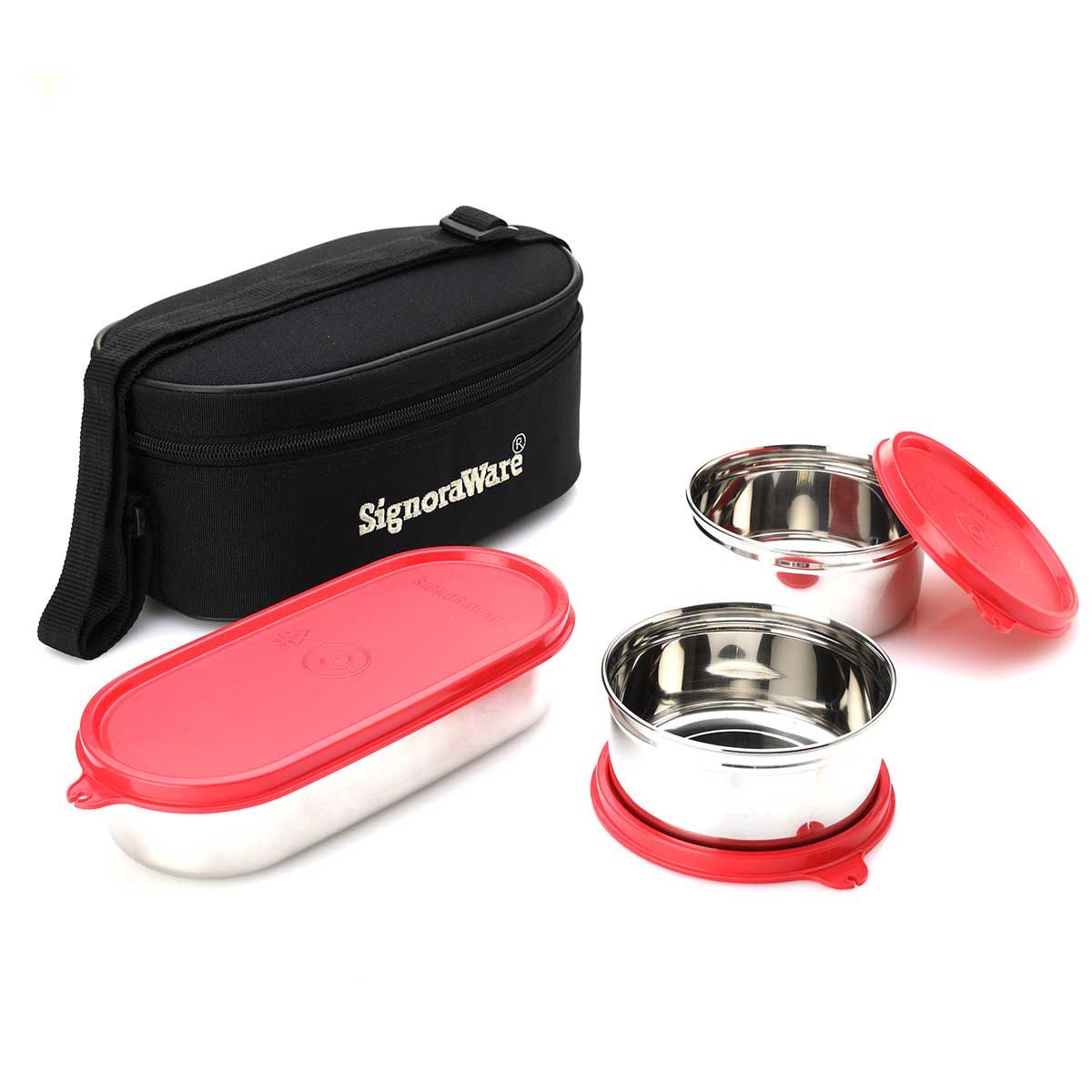 Signoraware Double Decker Special Steel Stainless Steel Lunch Box with Bag