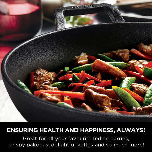 Meyer Pre-Seasoned Cast Iron Kadai with Glass Lid