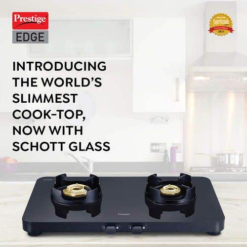 Prestige Edge PEBS 02 Schott Glass Top Gas Stove, 2 Burner