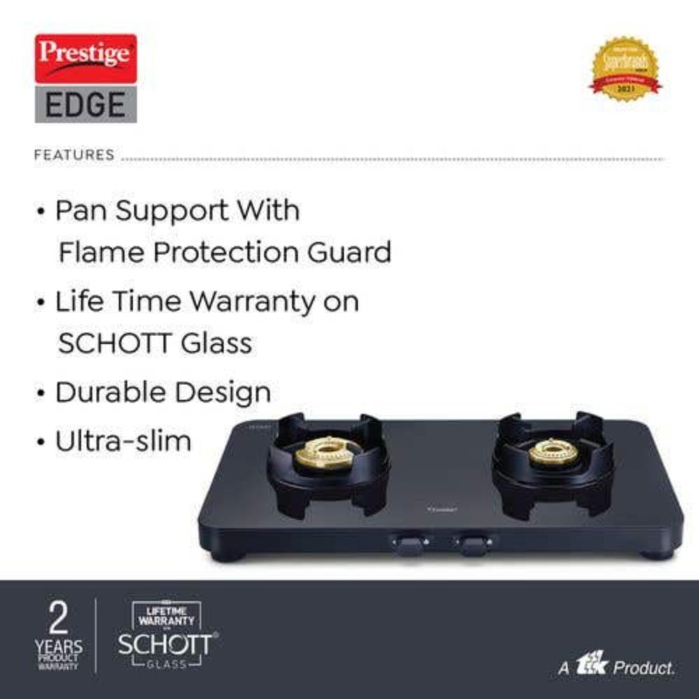 Prestige Edge PEBS 02 Schott Glass Top Gas Stove, 2 Burner