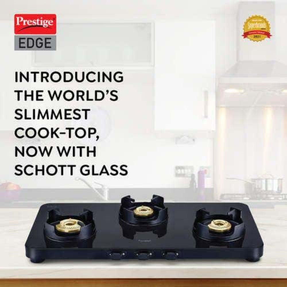 Prestige Edge PEBS 03 Schott Glass Top Gas Stove, 3 Burner