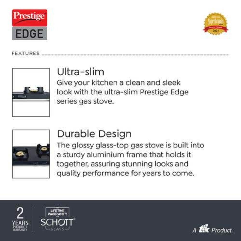 Prestige Edge PEBS 03 Schott Glass Top Gas Stove, 3 Burner
