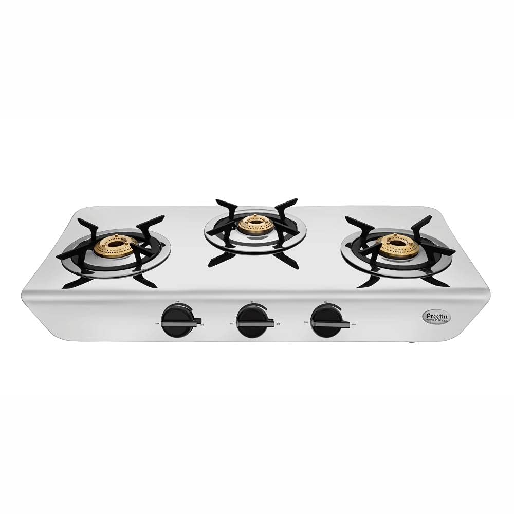 Preethi Stylo Steel Slim SSGS-011 Stainless Steel Gas Stove, 3 Burner
