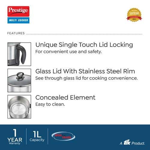 Prestige PMC 1.0 Plus Electric Multi Cooker Kettle, 1 Litre