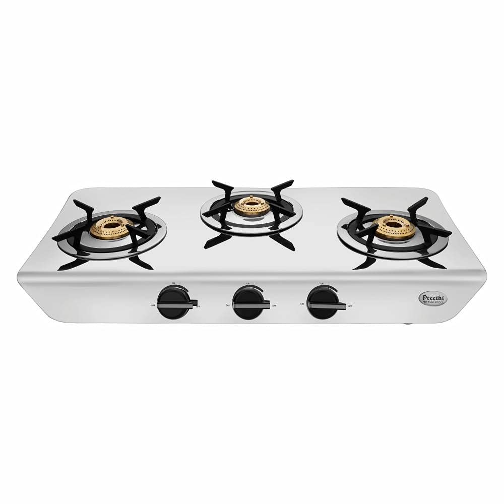 Preethi Stylo Steel Slim SSGS-011 Stainless Steel Gas Stove, 3 Burner