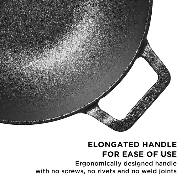 Meyer Pre-Seasoned Cast Iron Deep Kadai with Glass Lid
