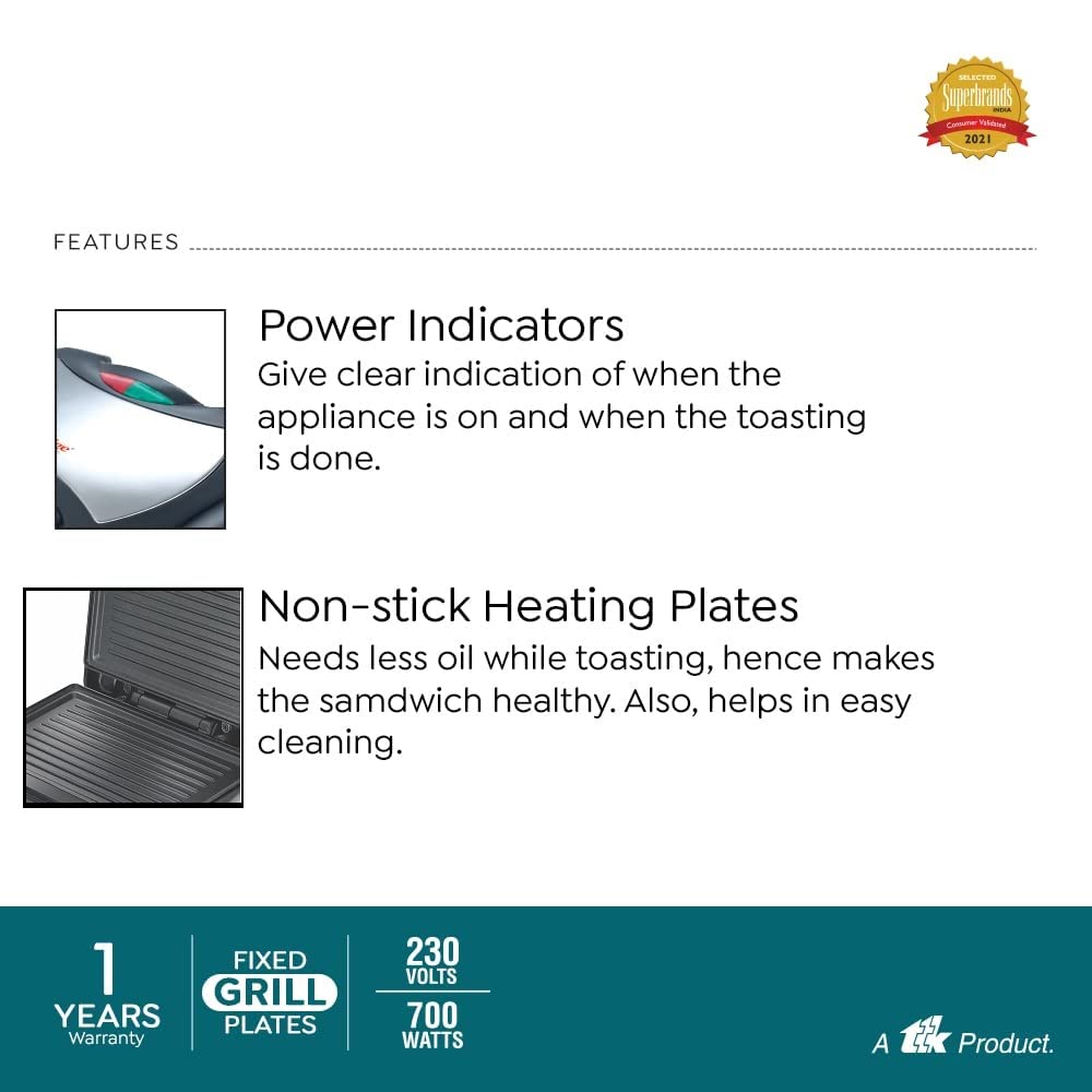 Prestige PGMFS Sandwich Maker with Fixed Grill Plates, 700W
