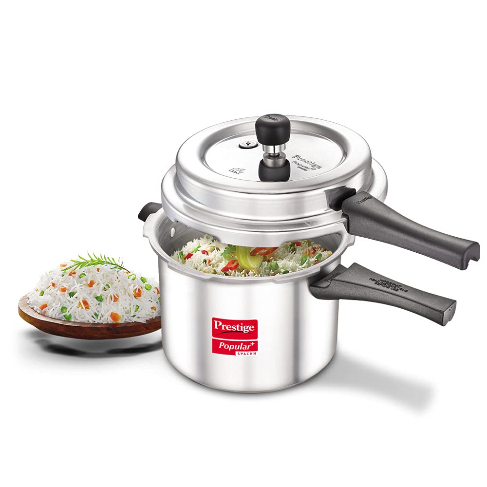 Prestige Popular Plus Svachh Aluminium Induction Base Outer Lid Pressure Cooker, 5 Litres