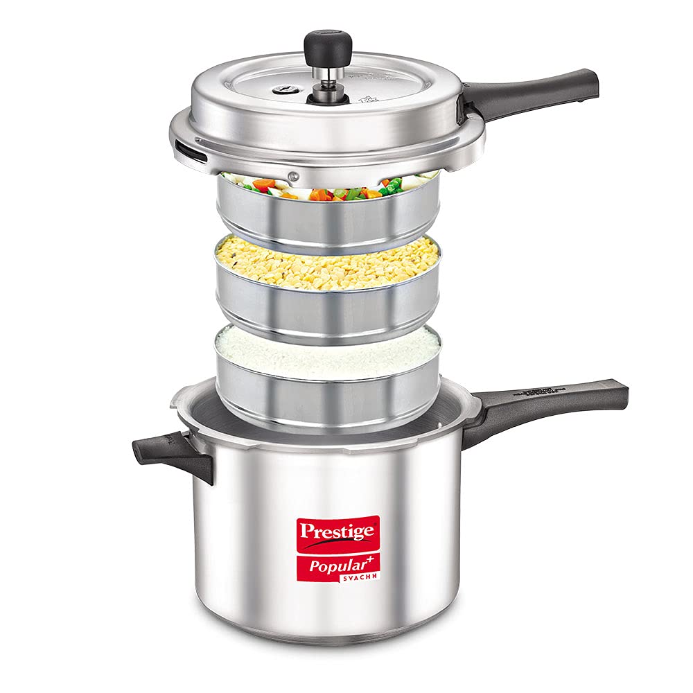 Prestige Popular Plus Svachh Aluminium Induction Base Outer Lid Pressure Cooker, 5 Litres