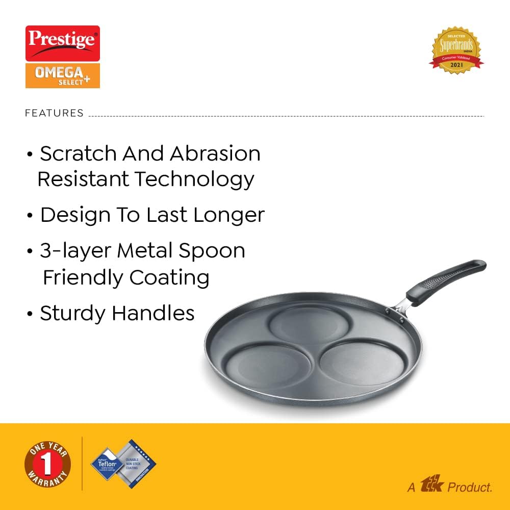 Prestige Omega Select Plus Aluminium Non-Induction Base Non-Stick Dosa Tawa, 310MM