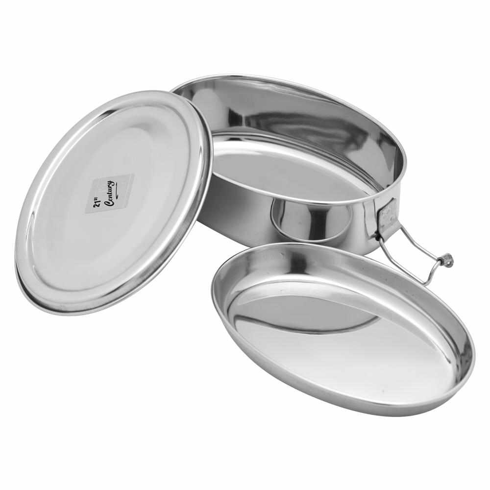 JVL Oval Stainless Steel Lunch Box with Stainless Steel Inner Plate