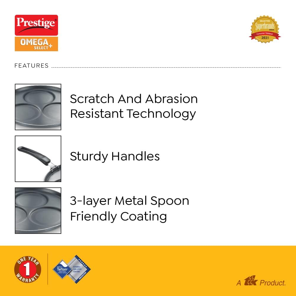 Prestige Omega Select Plus Aluminium Non-Induction Base Non-Stick Dosa Tawa, 310MM