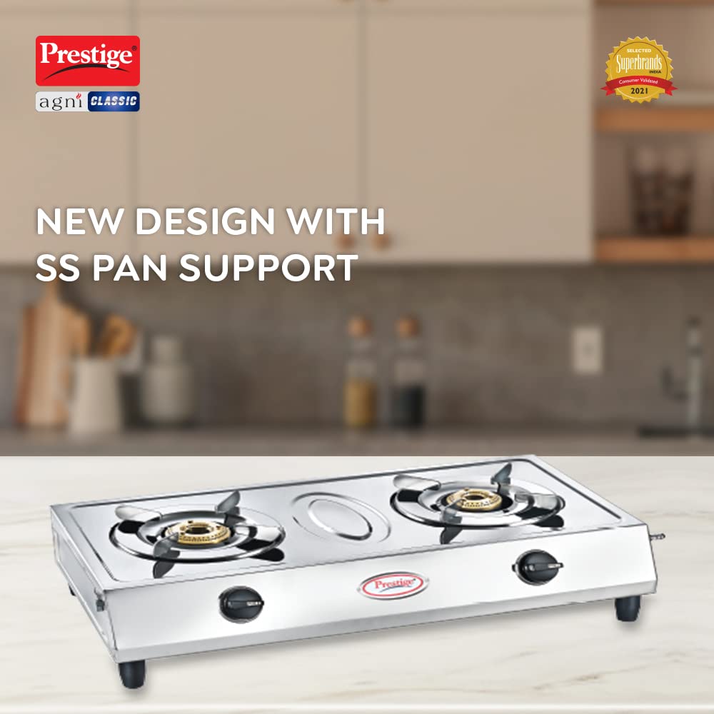 Prestige Agni Classic Stainless Steel Gas Stove, 2 Burner