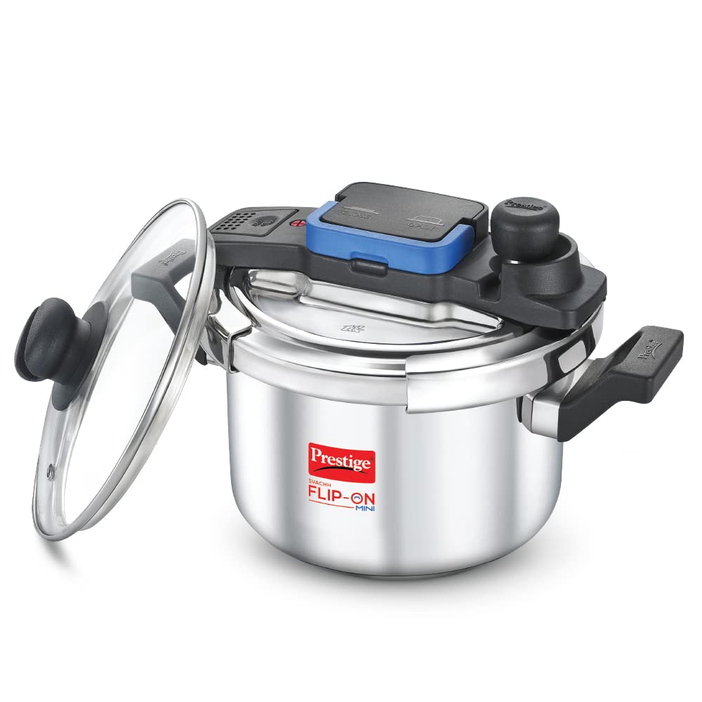 Prestige Svachh Flip-On Stainless Steel Base Inner Lid Pressure Pressure Cooker, 5 Litres
