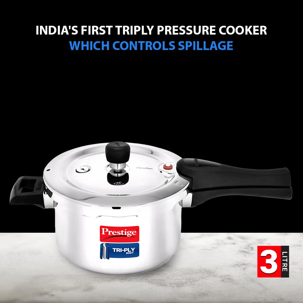 Prestige Svachh TriPly Body Stainless Steel Induction Base Outer Lid Pressure Cooker, 3 Litres
