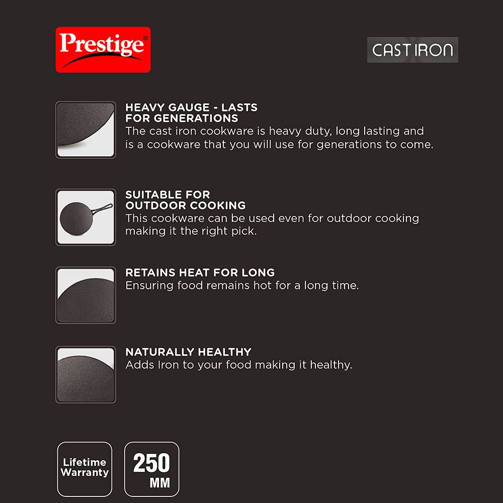 Prestige Cast Iron Concave Tawa, 250MM