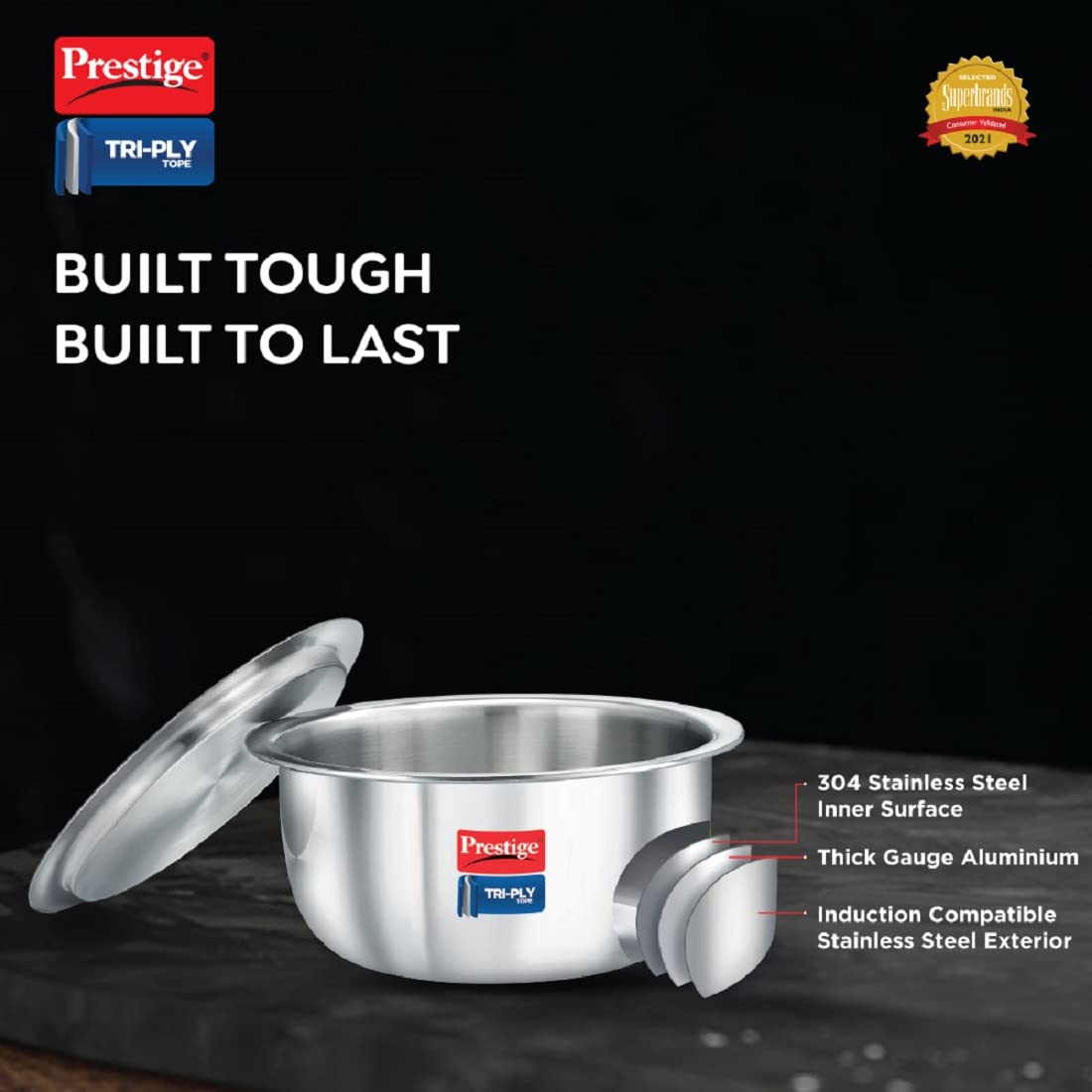 Prestige TriPly Stainless Steel Induction Base Tope