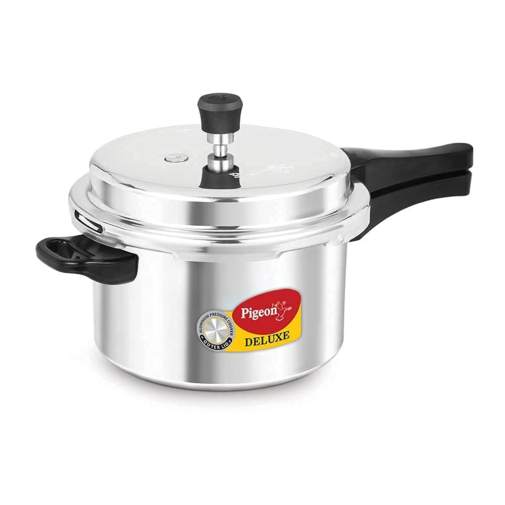 Pigeon Deluxe Aluminium Non-Induction Base Outer Lid Pressure Cooker, 5 Litres