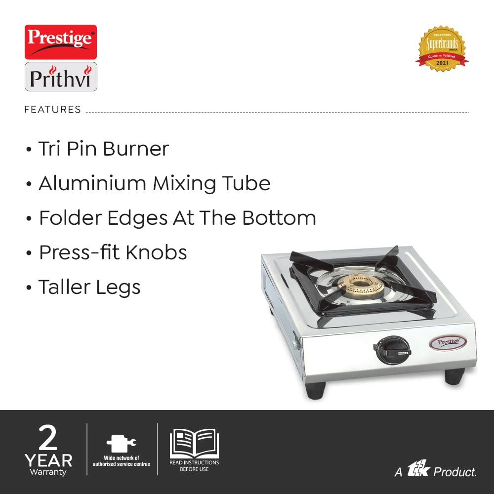 Prestige Prithvi Stainless Steel Gas Stove, 1 Burner