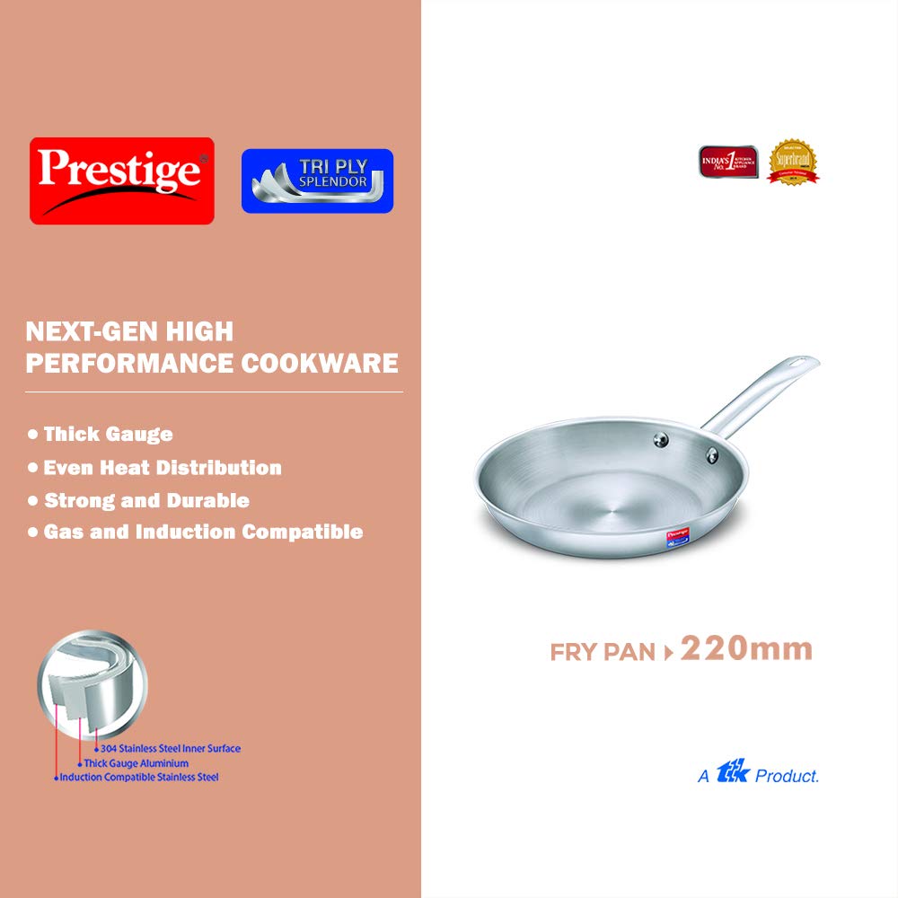 Prestige Tri-ply Splendor Stainless Steel Thick Gauge Fry Pan