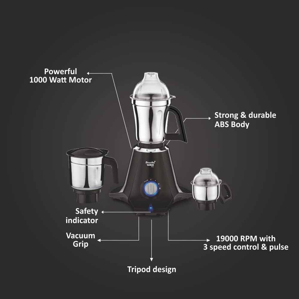 Preethi Taurus Pro MG-256 Mixer Grinder, 1000W, 3 Jar