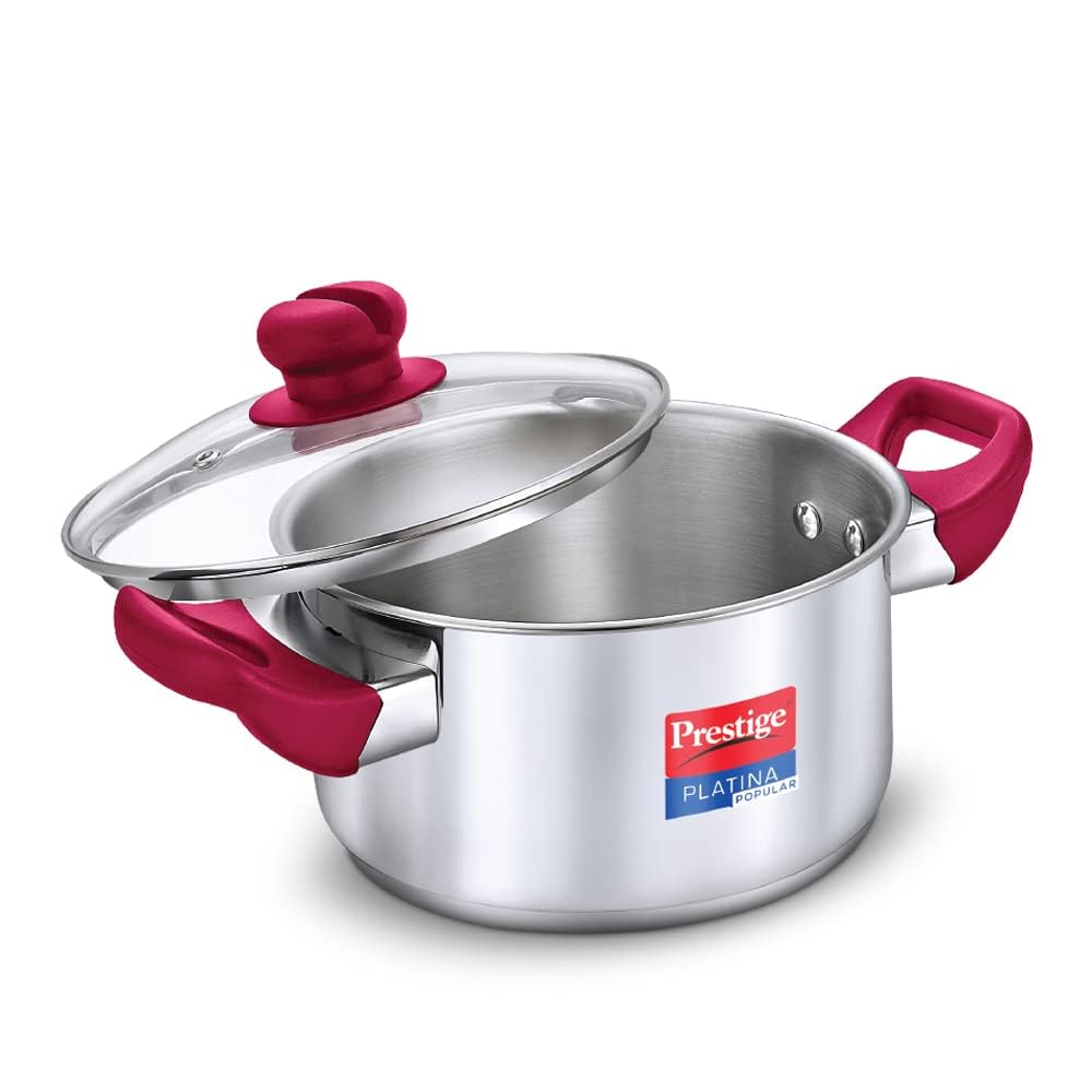 Prestige Platina Popular Stainless Steel Unique Impact Forged Bottom Casserole with Glass Lid
