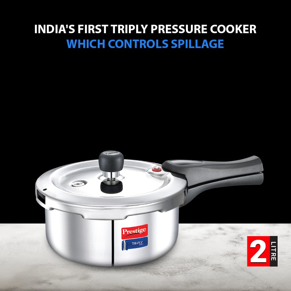 Prestige Svachh TriPly Body Stainless Steel Induction Base Outer Lid Pressure Cooker, 2 Litres