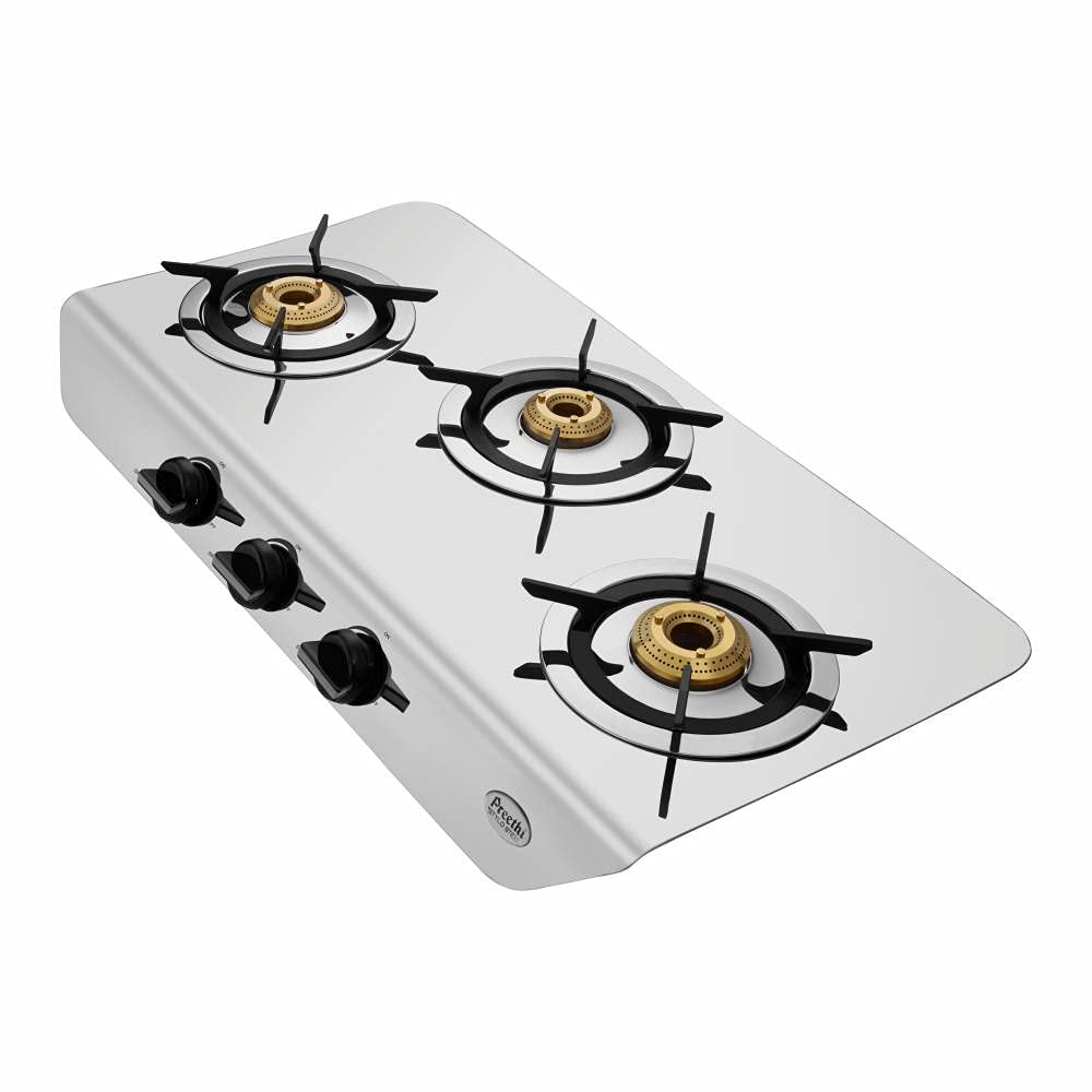 Preethi Stylo Steel Slim SSGS-011 Stainless Steel Gas Stove, 3 Burner