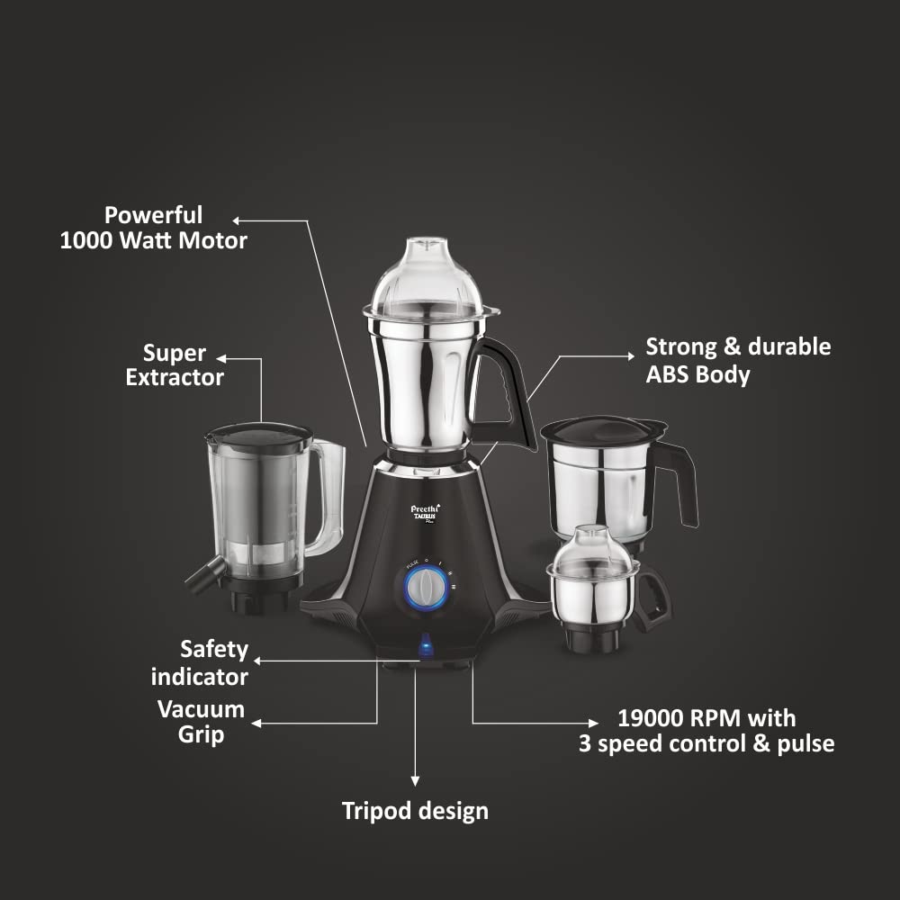 Preethi Taurus Plus MG-257 Mixer Grinder, 1000W, 4 Jar