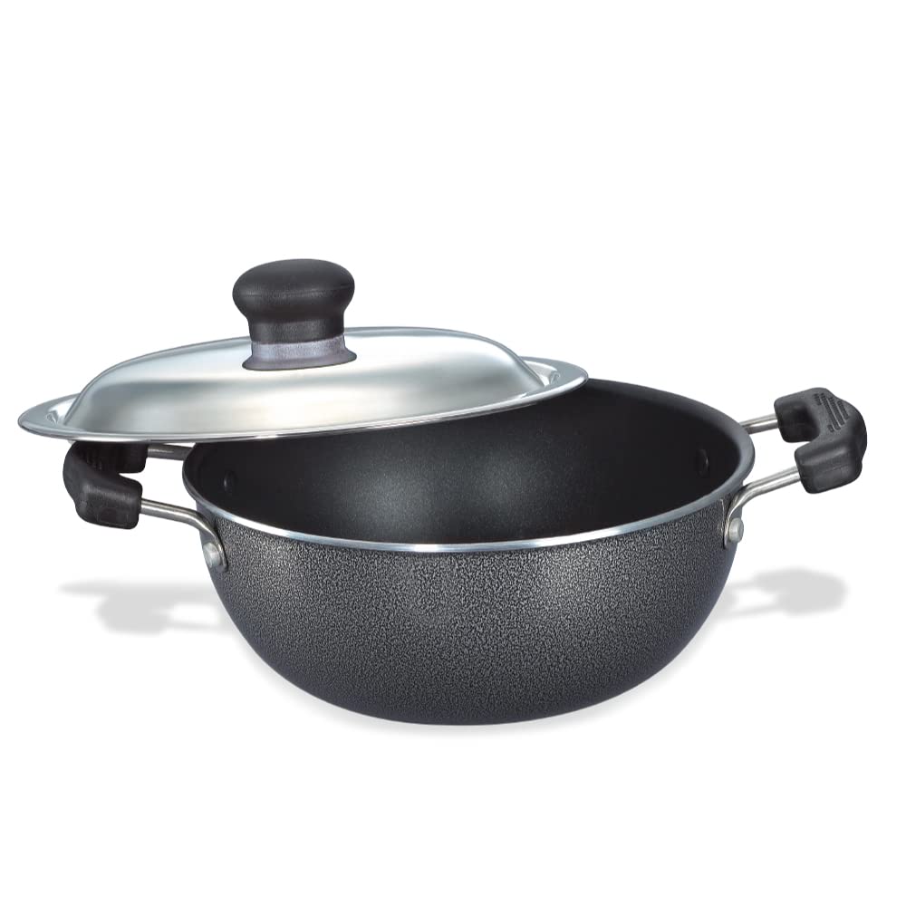 Prestige Omega Select Plus Aluminium Non-Induction Base Non-Stick Flat Base Kadai with SS Lid