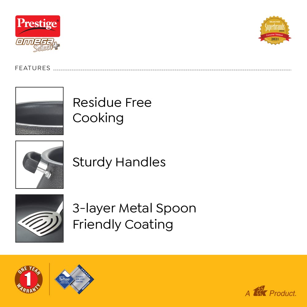 Prestige Omega Select Plus Aluminium Non-Induction Base Non-stick Handi with Stainless Steel Lid