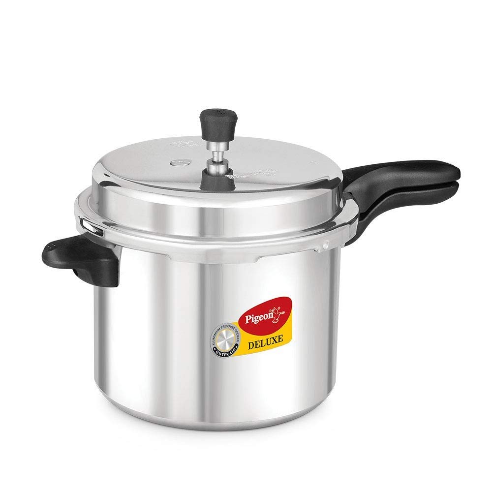 Pigeon Deluxe Aluminium Non-Induction Base Outer Lid Pressure Cooker, 7.5 Litres