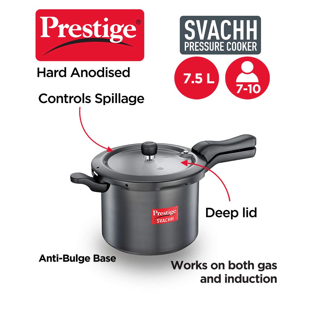 Prestige Svachh Hard Anodised Aluminium Induction Base Outer Lid Pressure Cooker, 7.5 Litres