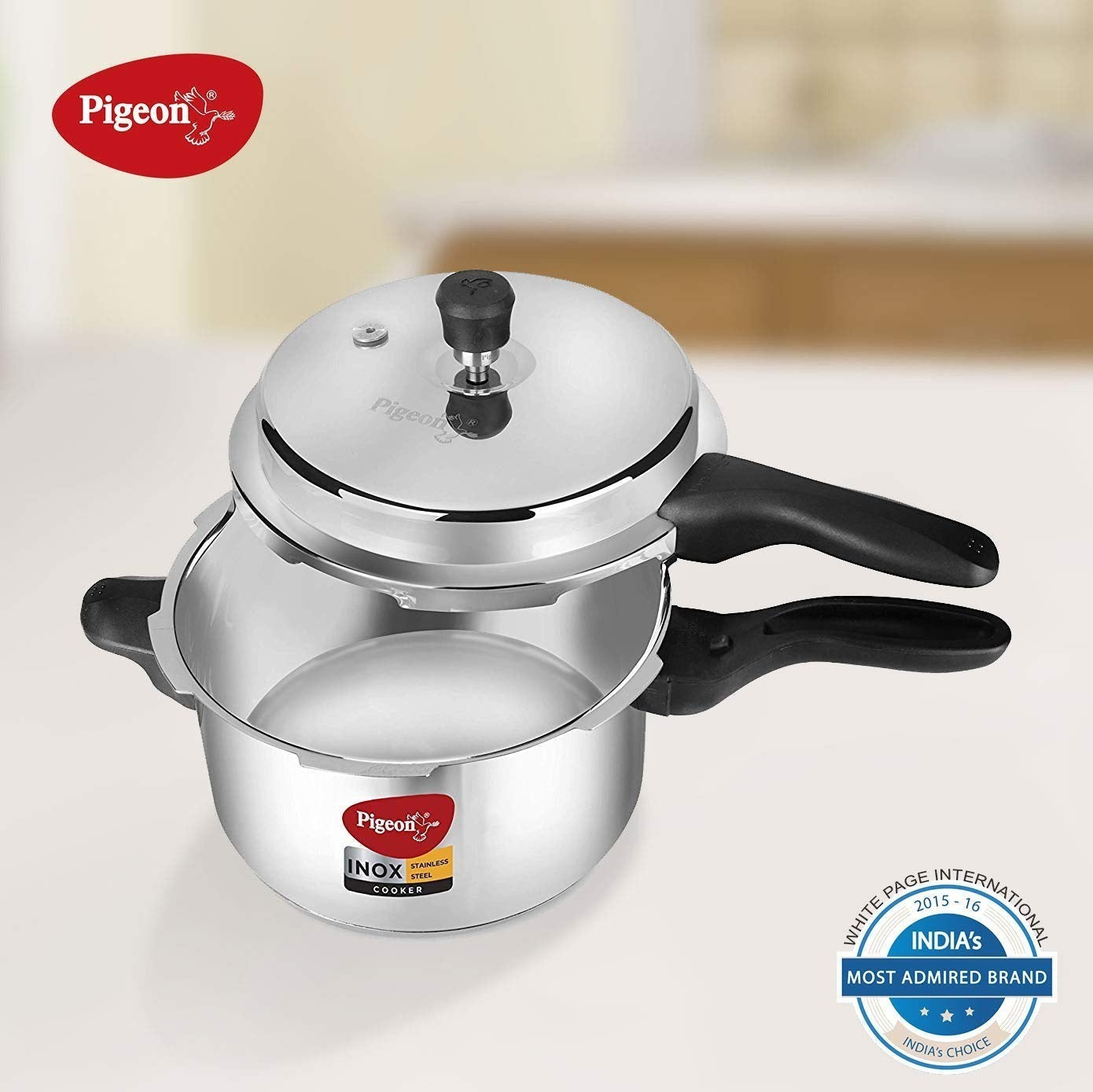 Pigeon Inox Stainless Steel Induction Base Outer Lid Pressure Cooker, 3 Litres