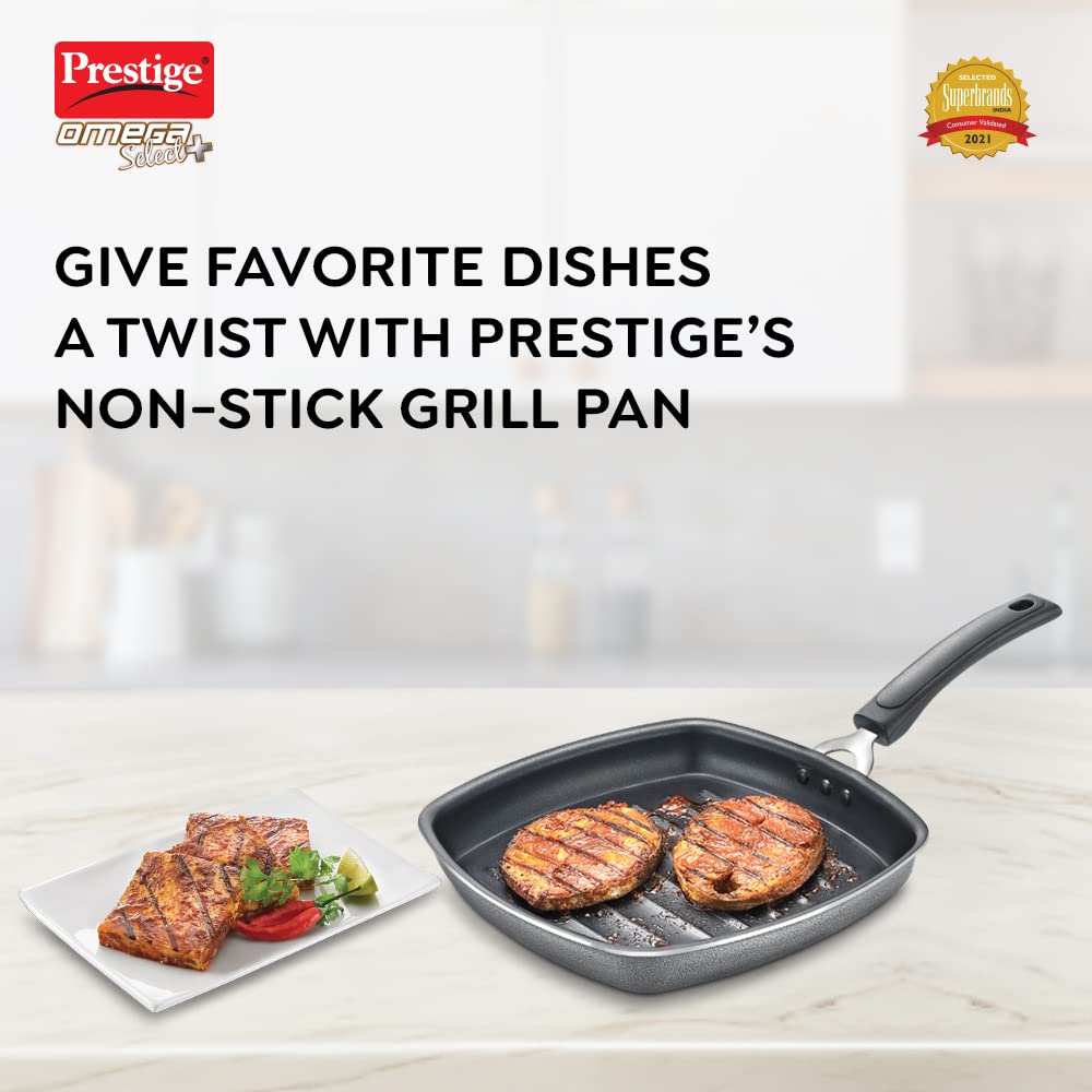 Prestige Omega Select Plus Aluminium Non-Induction Base Non-Stick Grill Pan, 250MM