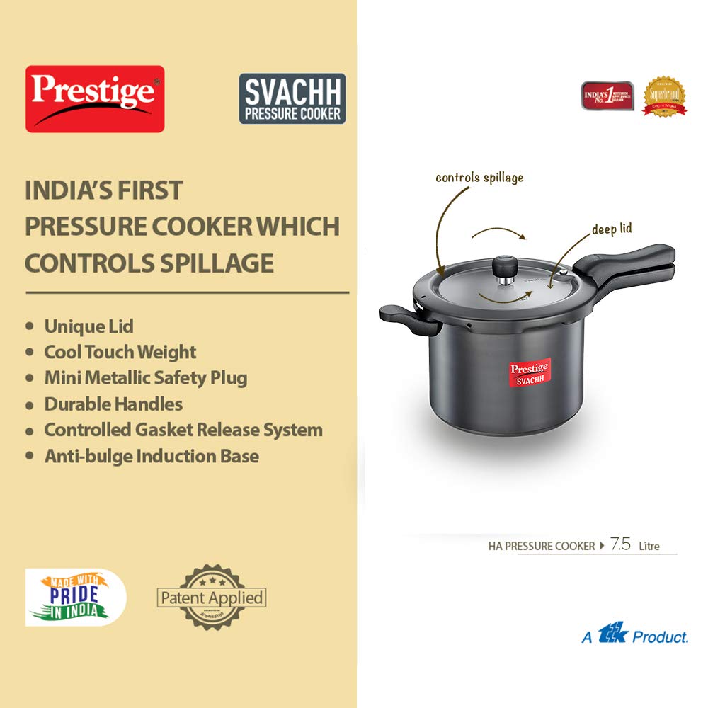 Prestige Svachh Hard Anodised Aluminium Induction Base Outer Lid Pressure Cooker, 7.5 Litres