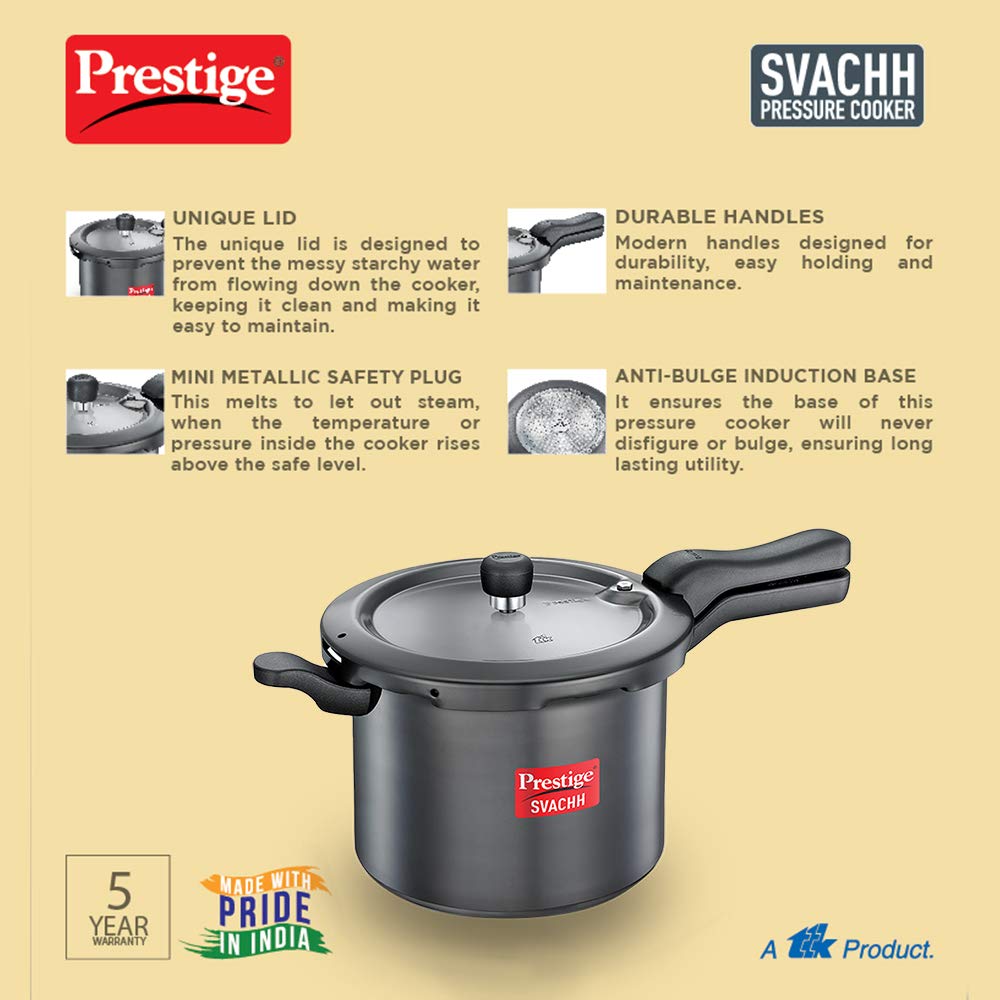 Prestige Svachh Hard Anodised Aluminium Induction Base Outer Lid Pressure Cooker, 7.5 Litres