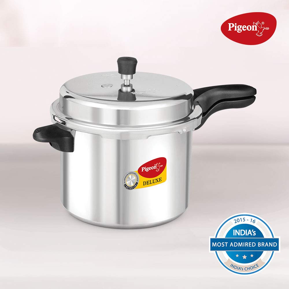 Pigeon Deluxe Aluminium Non-Induction Base Outer Lid Pressure Cooker, 7.5 Litres
