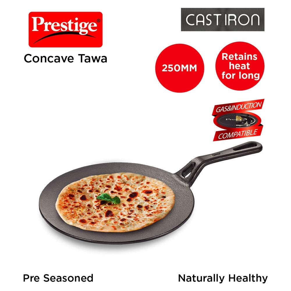 Prestige Cast Iron Concave Tawa, 250MM